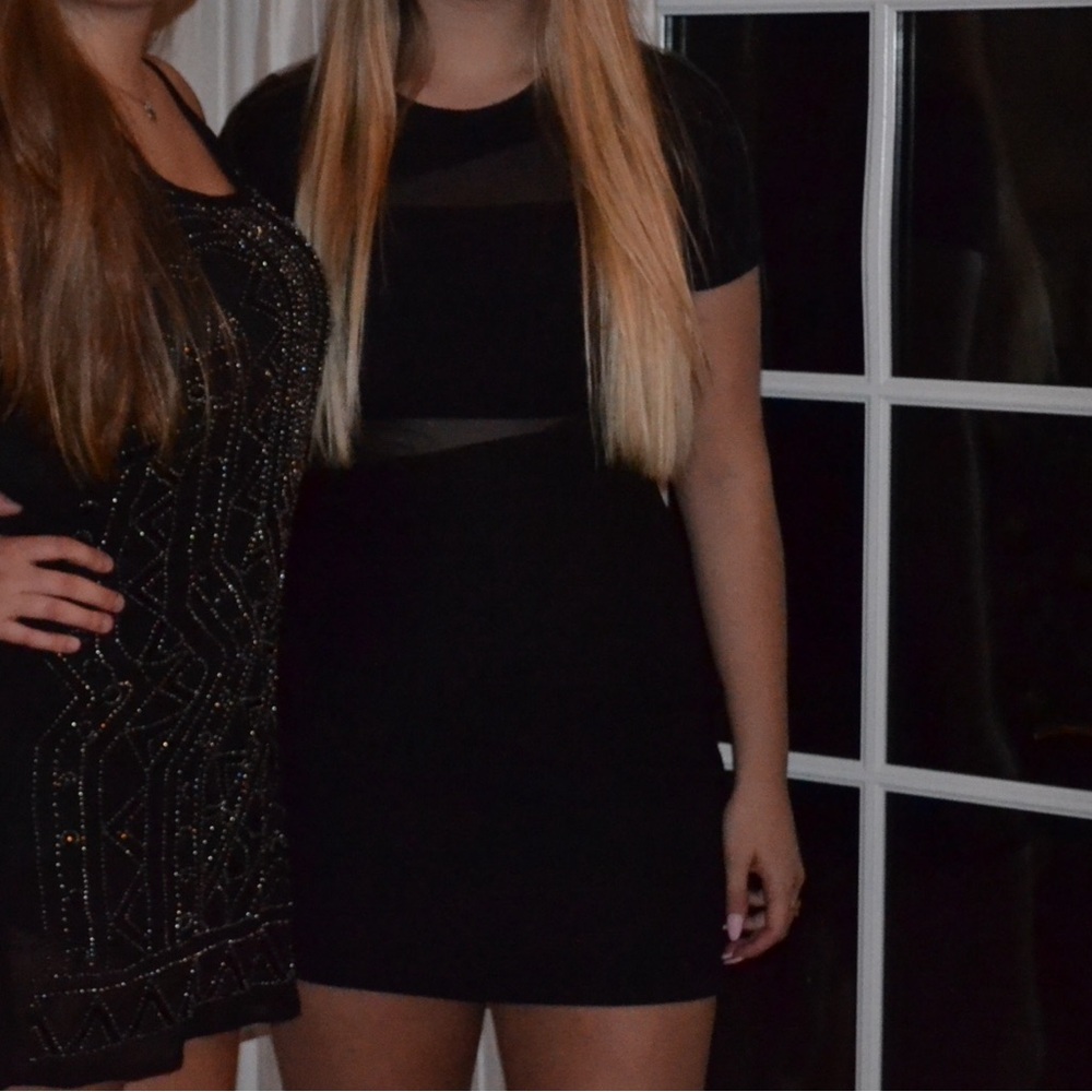 Express black bodycon dress mesh cutouts